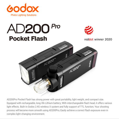 Godox AD200 Pro II 200W 2.4G TTL 1/8000s HSS 2900mAh Double Head Pocket Flash Speedlite AD200PRO